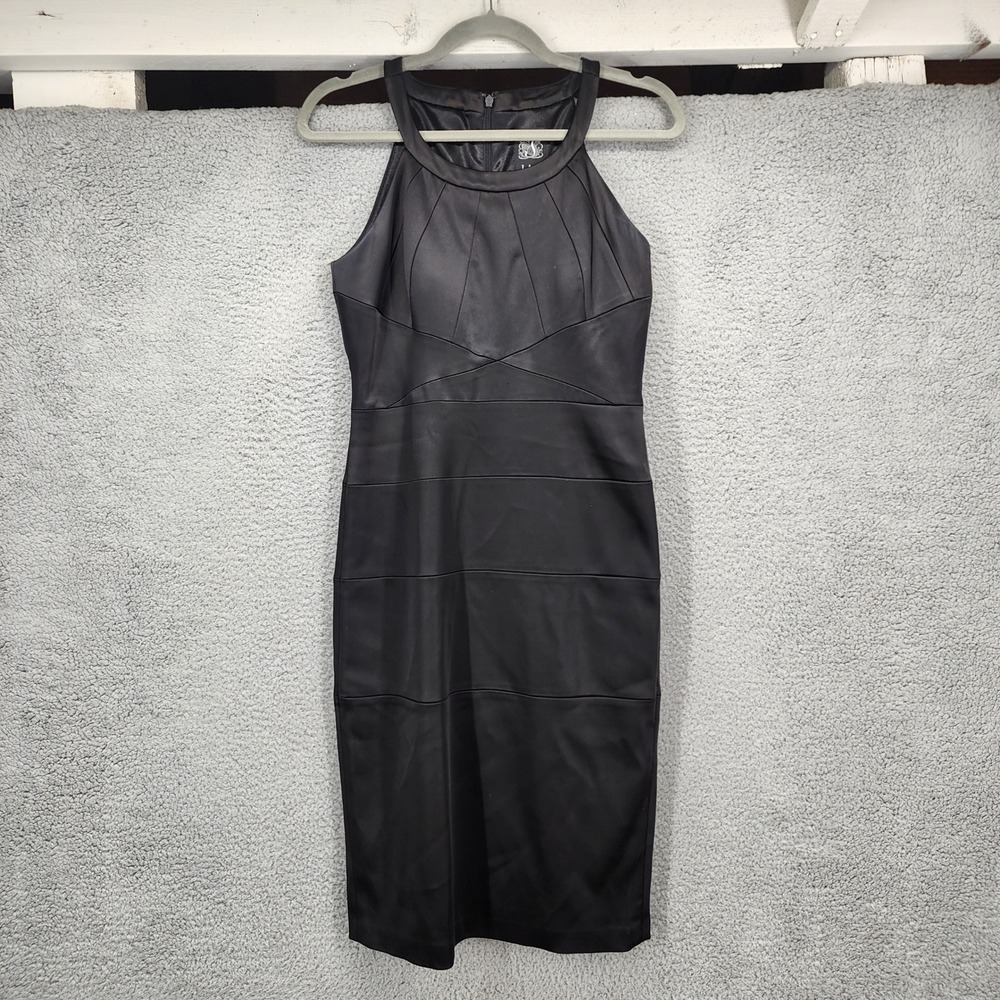 Jax Women Black Halter Neck Pleated Bodycon Sheath Dress Size 6